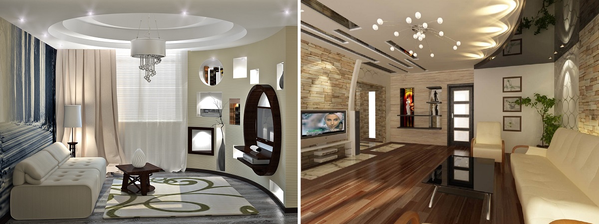 Натяжные потолки в гостиную - особенности установки, освещения и ухода, компания Алези