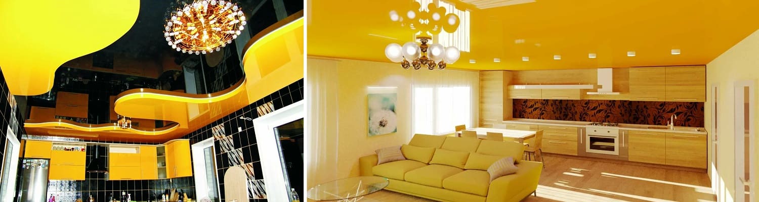 Заказать жёлтые натяжные потолки с установкой в компании Alezi: бесплатный замер, качественный монтаж полотен жёлтого цвета с гарантией