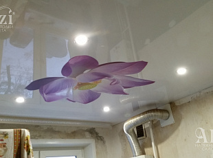 Белый глянцевый натяжной потолок (лилия) от "Алези"